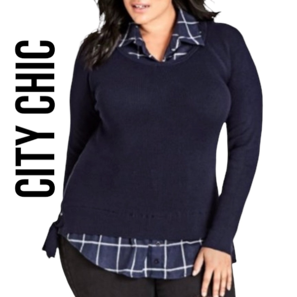 City Chic ‘Check Me In’ Sweater ~ Navy  ~ Size 18 / M